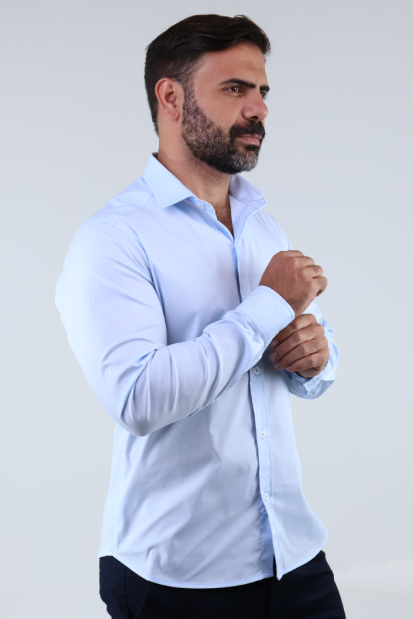 Camisa de Vestir Manga Larga Azul Cielo Slim Fit Para Hombre